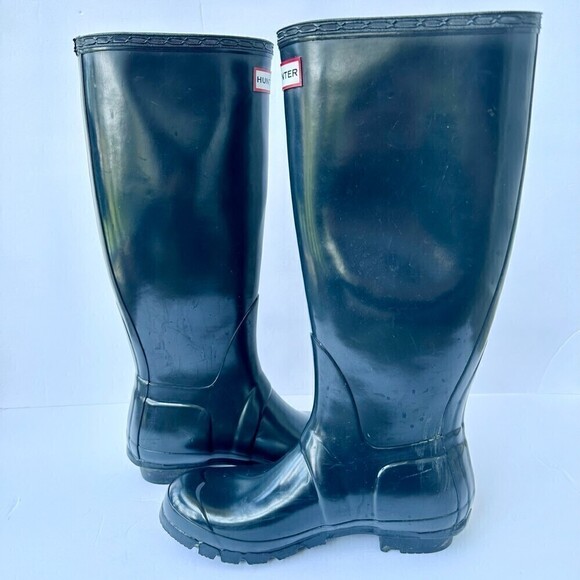 Hunter Boots Women's Original Tall Gloss Rain Boot Navy Size 7 - Picture 3 of 10